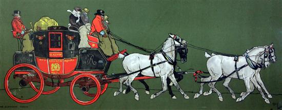 Cecil Aldin (1870-1935) The Glasgow Coach and The Eton Coach, 10.5 x 27.5in.